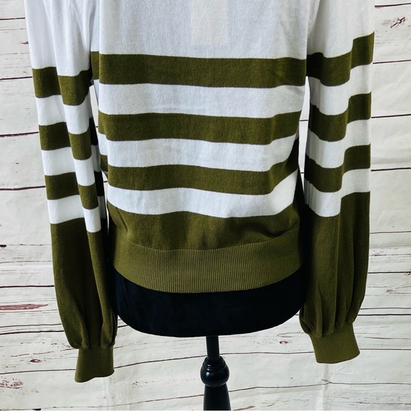 Michael Kors Sweater Women’s Medium Olive White Cardigan Striped Long Sleeve. - Picture 5 of 12